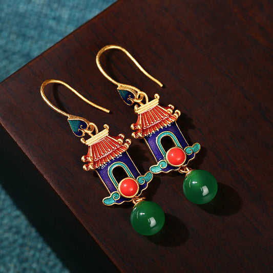 Boucles d'oreilles naturelles de style rétro en émail couleur cour