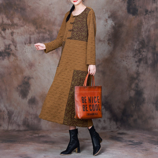 Robe longue en patchwork ample à col rond de style vintage