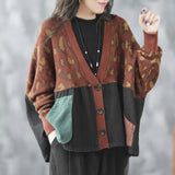 Vintage Loose Knitted Printed Patchwork Denim Jacket