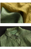 Literary Fried Color Lapel Solid Color Ramie Shirt
