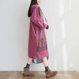 Literary Stitching Hooded Plus Size Slimming Dress