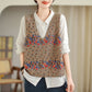Literary Printed Knitted Retro Loose Splicing Vest