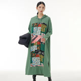 Knitted Patchwork Colorful Printed Hooded Plus Size Dress