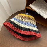 Striped Rainbow Straw Hat Sunscreen Sun Hat