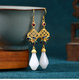 Ancient Gold Enamel High-Quality Jade Earrings