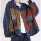 Veste courte en denim vintage tricotée à bords bruts et amples de grande taille