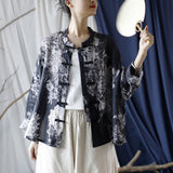 Vintage Literary Ramie Hand Buttoned Long-Sleeved Top