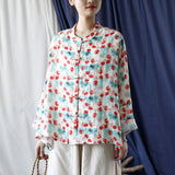 Vintage Literary Ramie Hand Buttoned Long-Sleeved Loose Shirt