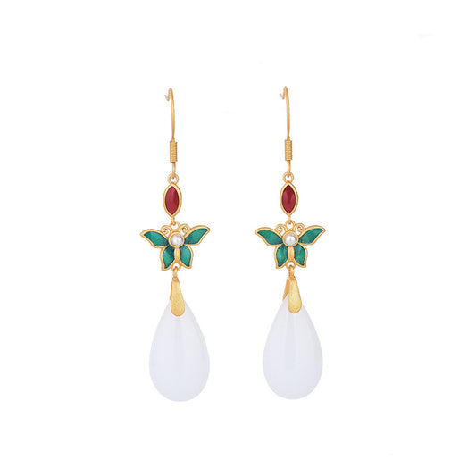 Boucles d'oreilles vintage en jade blanc imitation littéraire