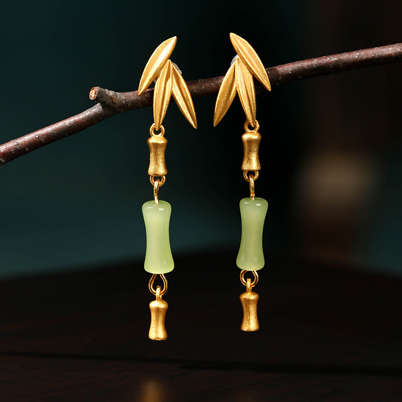 Boucles d'oreilles rétro en bambou, longue section, légères, Design de niche de luxe