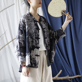 Vintage Literary Ramie Hand Buttoned Long-Sleeved Top