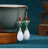Vintage Literary Imitation White Jade Earrings