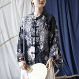 Vintage Literary Ramie Hand Buttoned Long-Sleeved Top