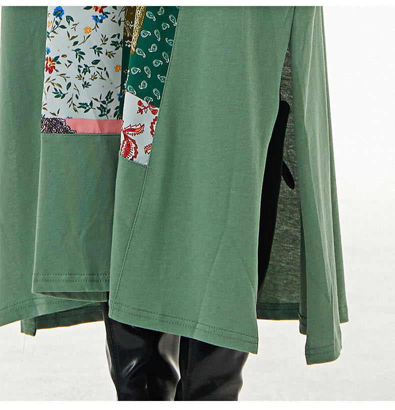 Robe à capuche imprimée colorée en patchwork de grande taille en tricot