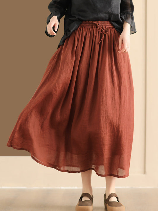 Women Casual Solid Ramie Summer Skirts
