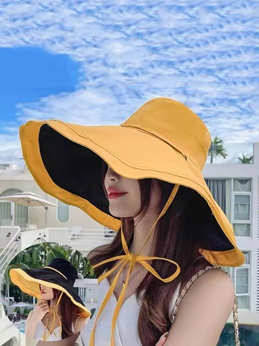 Women Casual Large Brim Dual-side Wearing Sunproof Hat