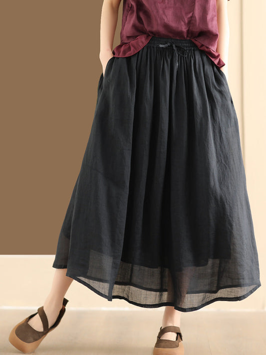 Women Casual Solid Ramie Summer Skirts