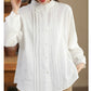 Artistic Accordion Pleated Textured Cotton Lapel Shirt