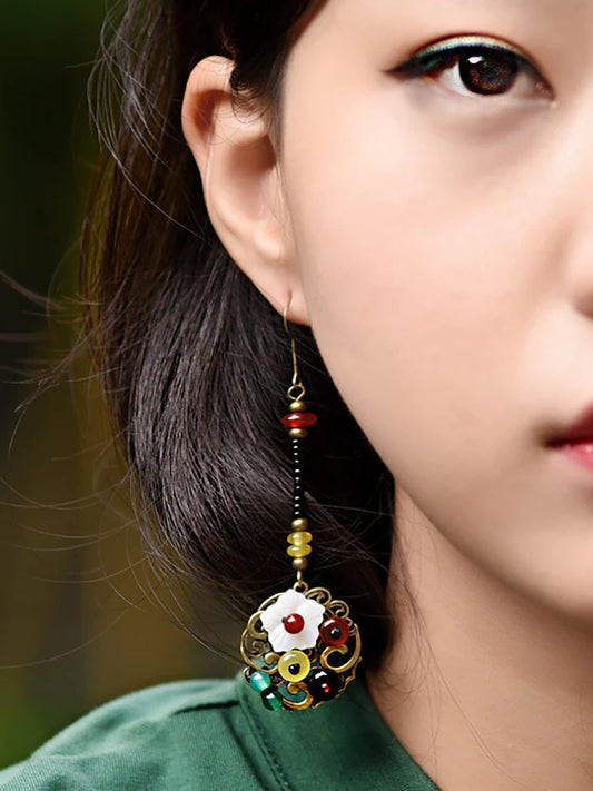 Fashion Retro Shell Flower Agate Earrings