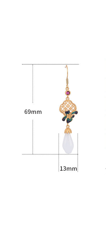 Boucles d'oreilles en jade de haute qualité en émail doré ancien