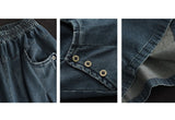 Vintage Baggy Slim Button-Knead Wash Denim Wide-Leg Pants