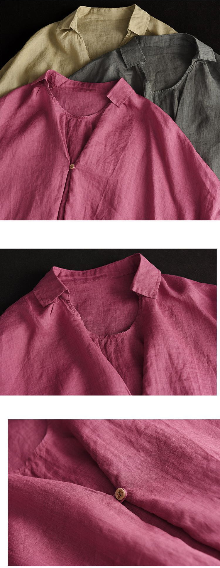 Retro Fine Ramie T-Shirt Temperament Loose Splicing Solid Color Top