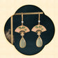 Boucles d'oreilles vintage en forme d'éventail de cour de couleur en émail ancien