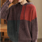 Pull à capuche tricoté vintage à manches longues et color block