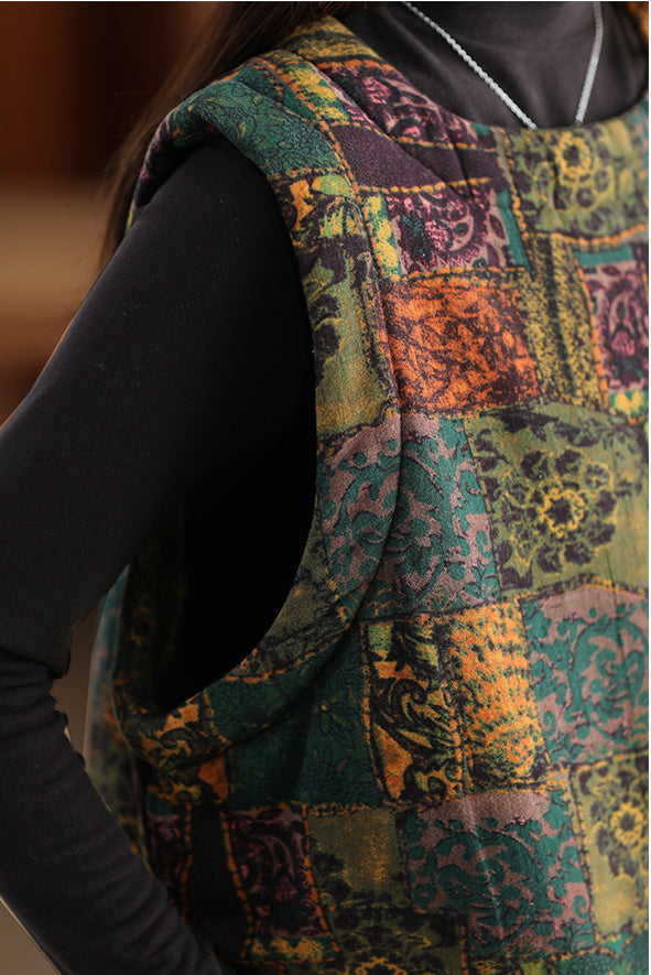 Retro Ethnic Style Fried Color Printed Quilted Vest