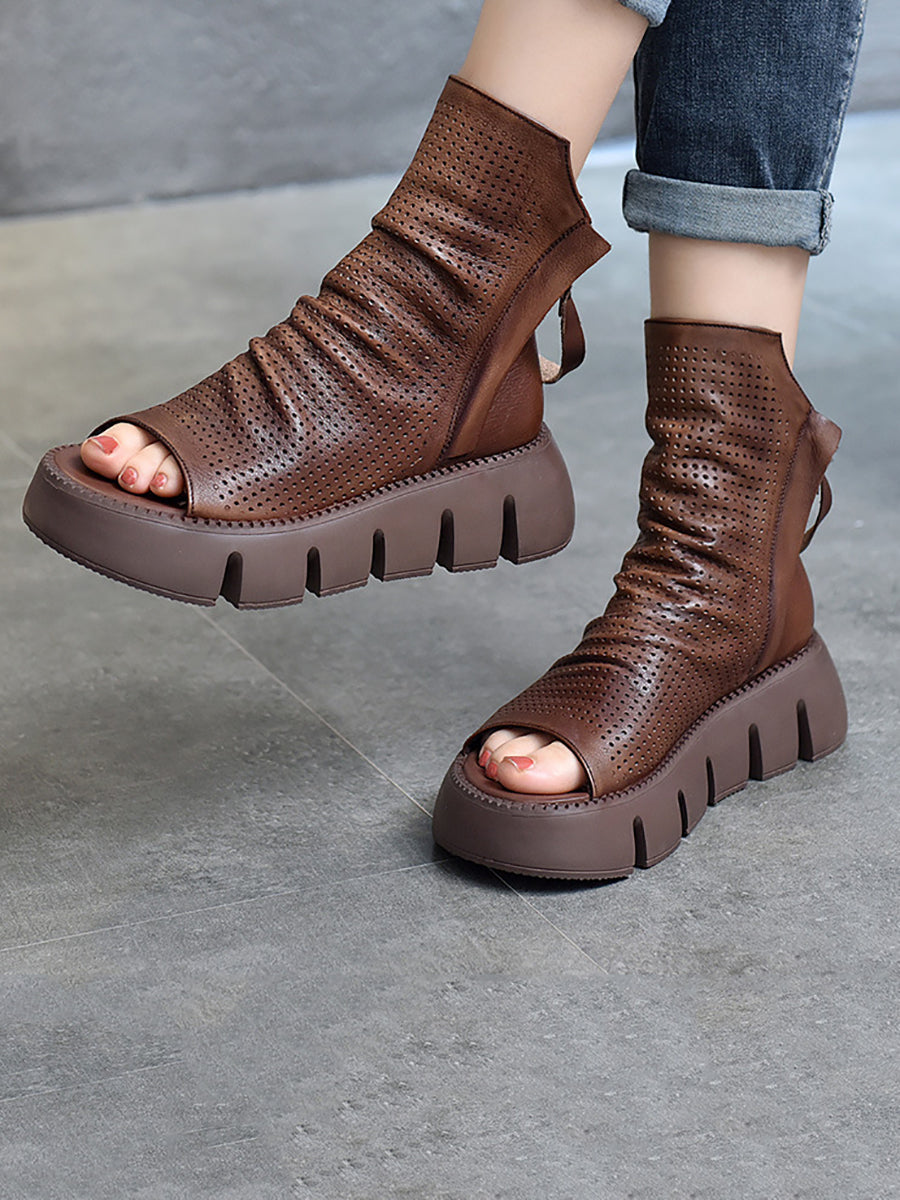 Women Fashion Genuine Leather Peep-toe Shoes