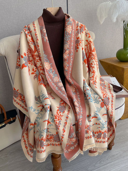 Women Vintage Winter Flower Jacquard Scarf Shawl