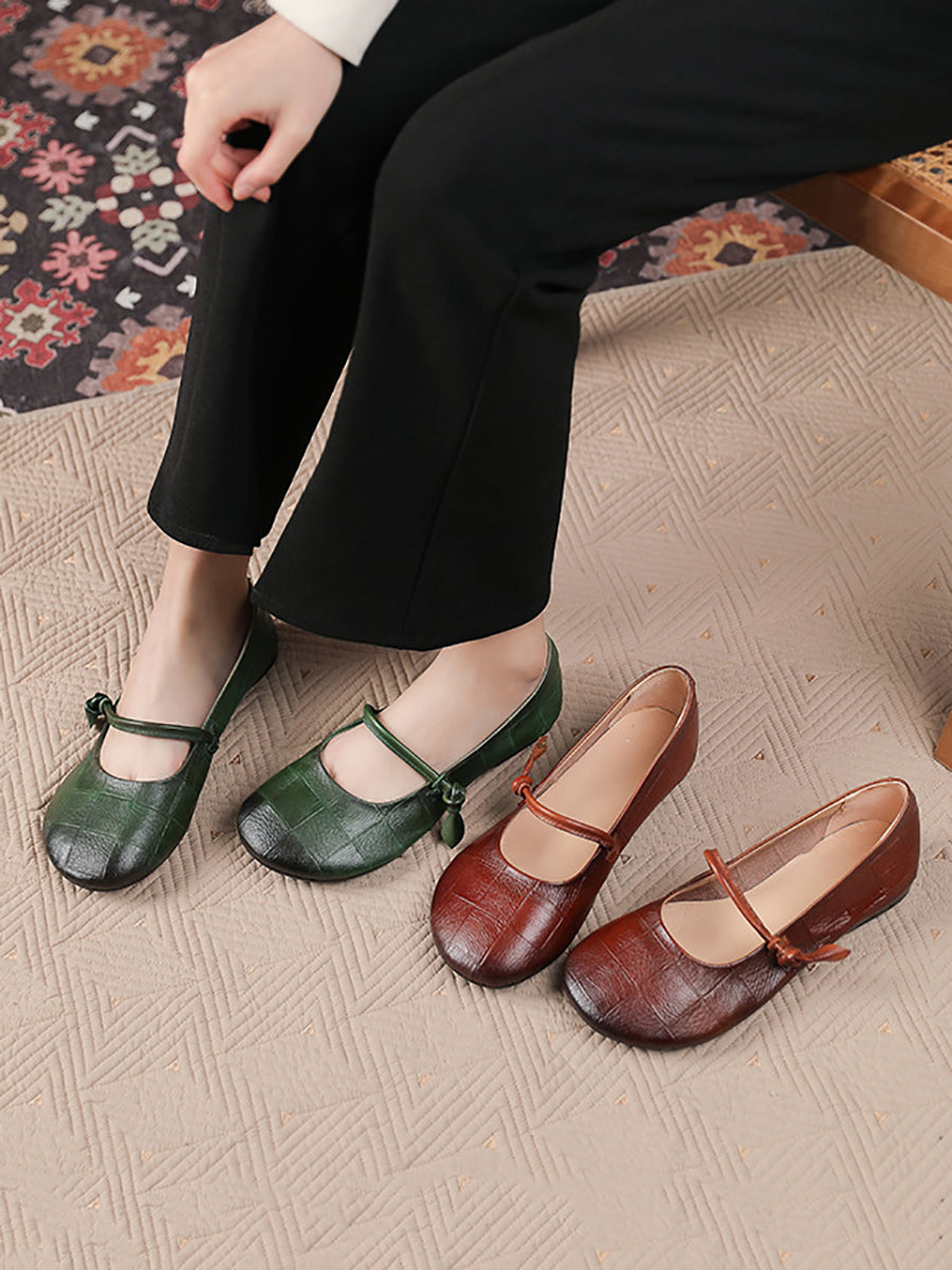 Women Artsy Genuine Leather Solid Flat Shoes