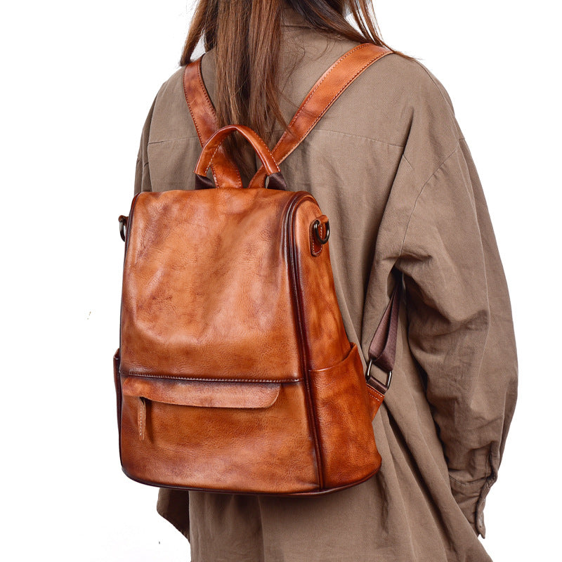 Vintage Commuter Genuine Leather Solid Backpack