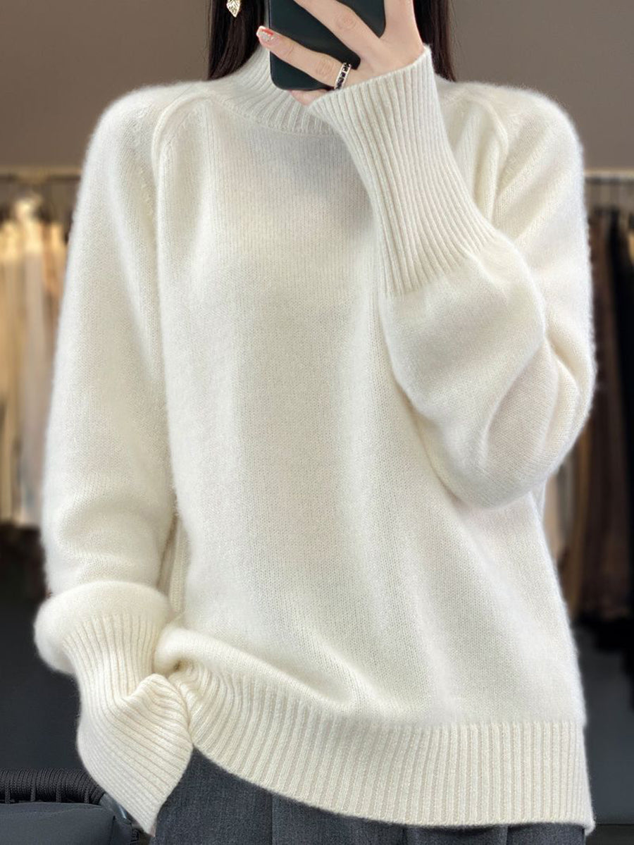 Women Winter Solid Wool Warm Solid Sweater