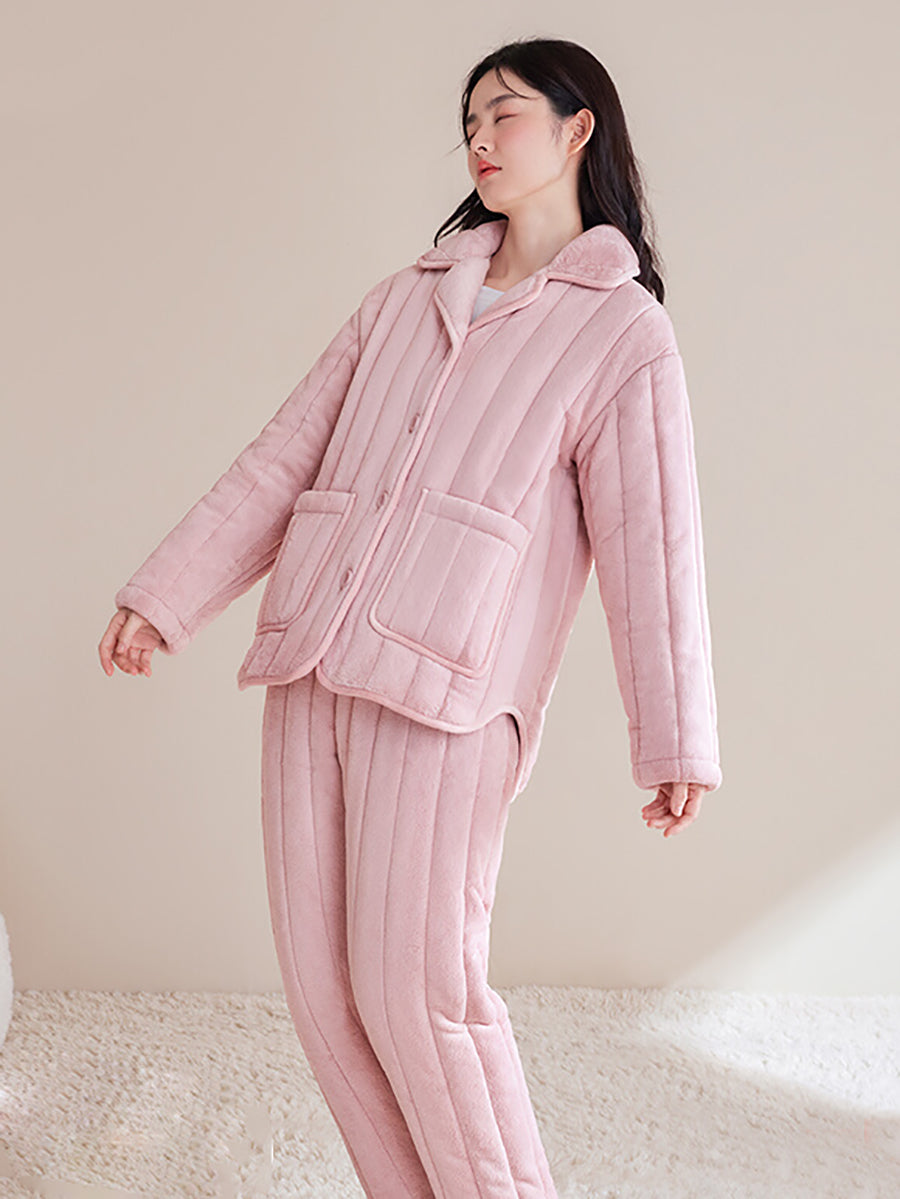 Plus Size Couple Winter Solid Homewear Pajamas Suits