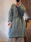 Women Vintage Solid Crinkle Pocket Linen Pullover Cotton Coat