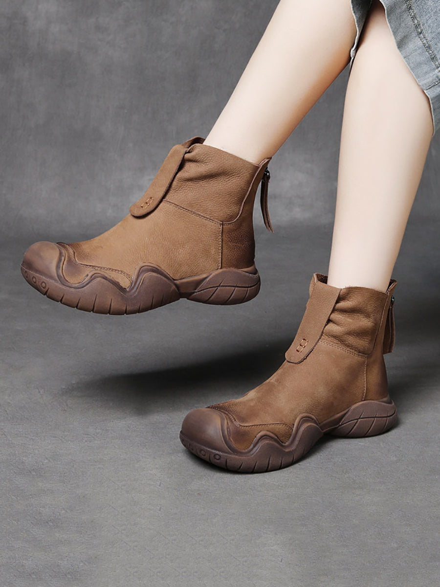 Women Vintage Leather Handmade Stitching Ankle Boots