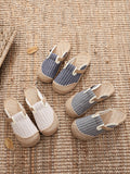 Women Summer Stripe Straw Knitted Spliced Slippers