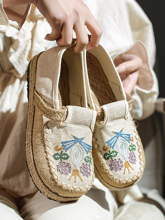 Chaussures épissées brodées de fleurs ethniques d'été pour femmes