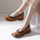 Women Retro Spring Spliced Leather Shoes