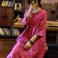 Robe d'été unie à boutons nationaux pour femmes, ourlet fendu