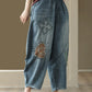 Women Summer Retro Patch Stitching Pocket Denim Pants