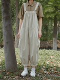 Women Summer Casual Solid Loose Button Low Crotch Jumpsuits