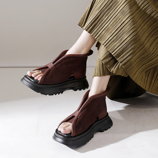 Chaussures d'été en cuir véritable pour femmes, chaussures à bout de fuite solide