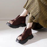 Women Summer Genuine Leather Solid Leak Toe Shoes
