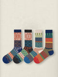 4 paires de chaussettes tricotées en coton ethnique pour femmes