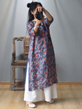 Women Summer Vintage Floral Frog Spliced Split Hem Dress