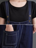Women Vintage Solid Stitching Loose Denim Jumpsuits