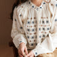 Women Vintage Embroidery Spring Cotton Shirt