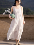 Women Summer Casual Solid Stitching Cotton Vest Dress